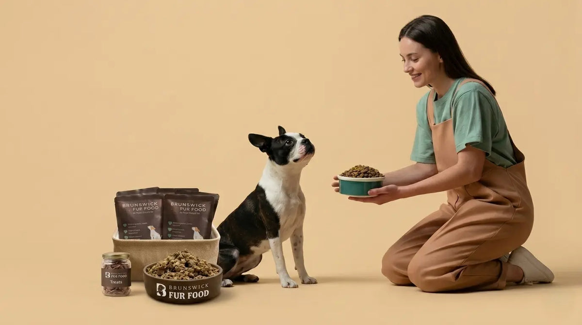 Happy dog with fresh food